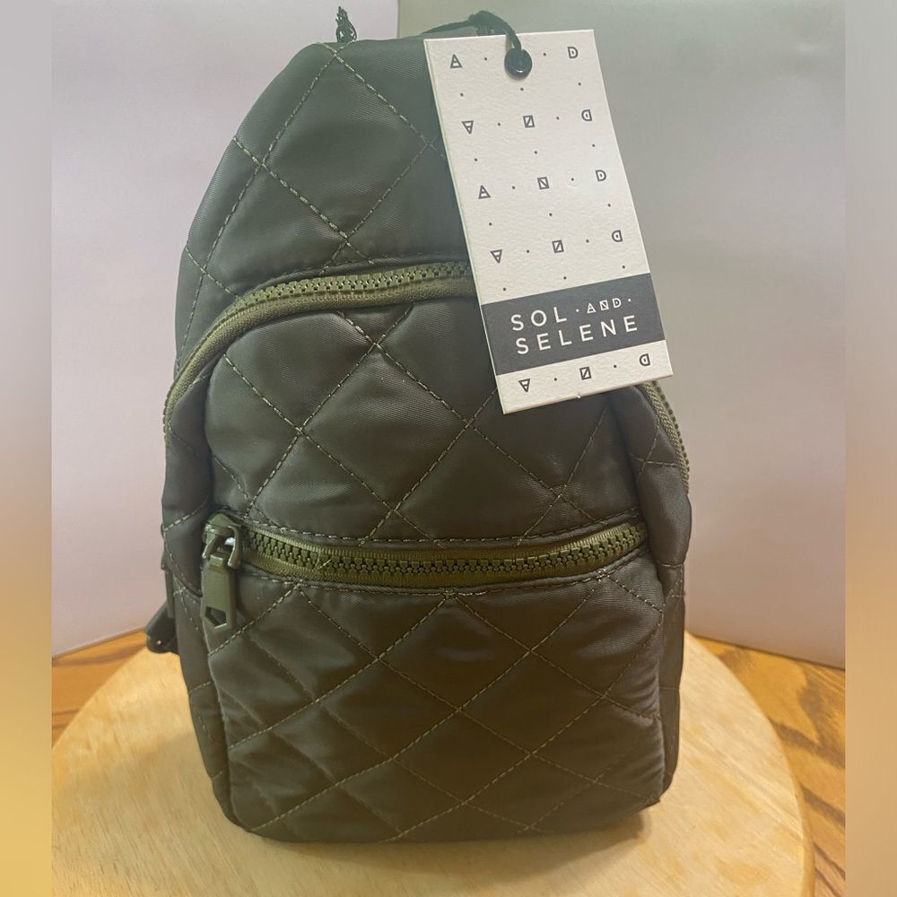 Sol and Selena MOTIVATOR Olive Green Quilted Sling Backpack 6.7” L x 11” H